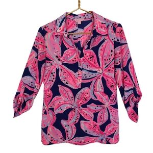 Lilly Pulitzer Everglades Tropical Blouse  Wild Child Print Size Small